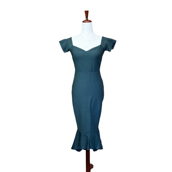 NEW Lulus How Much I Care Dark Green Off-the-Shoulder Midi Dress Sm #1577 - Picture 3 of 7